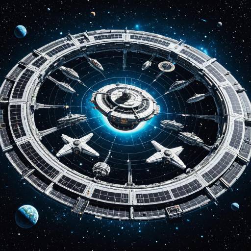 Futuristic Circular Space Station with Spaceships