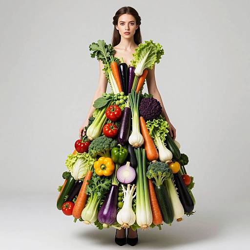 Vibrant Woman in Vegetable Dress Art