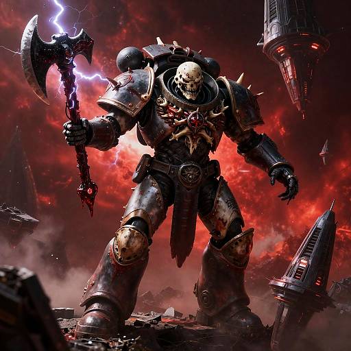 Chaos Marine Amid Shattered Orbital Cathedral