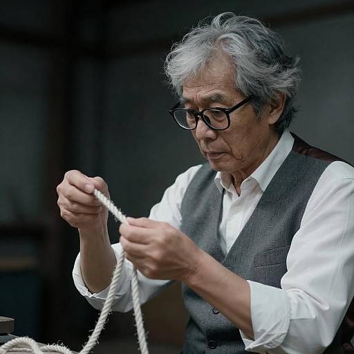 Moody Portrait of Man Untangling Rope