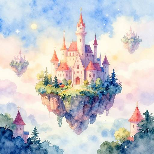 Dreamy Watercolor Floating Islands