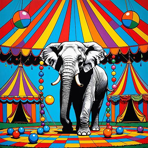 Colorful Circus Elephant Juggling Balls