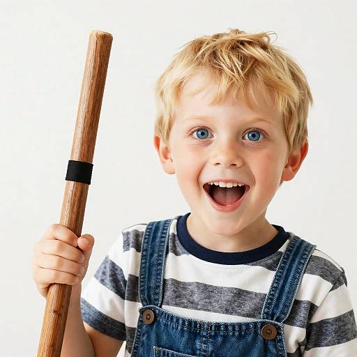 Joyful Young Boy with Stick Photograph
