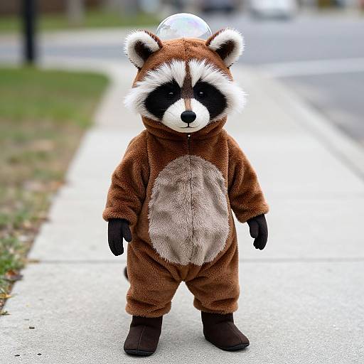 Toddler Raccoon in Bear Bubble Costume