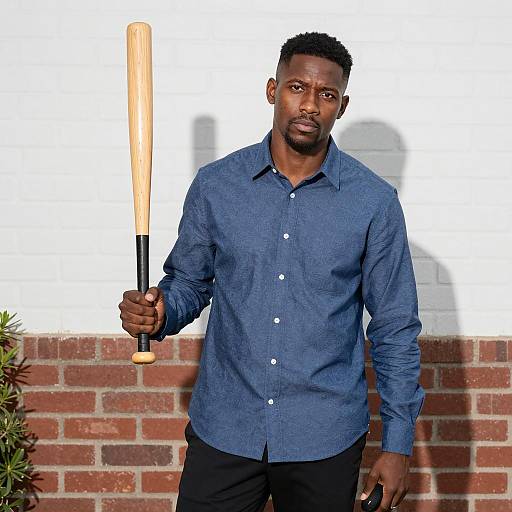 Serious Black Man with Baseball Bat