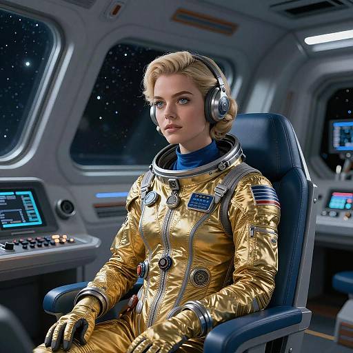 Blonde Female Space Pilot in Cockpit