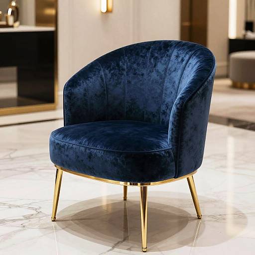 Elegant Blue Velvet Round Chair