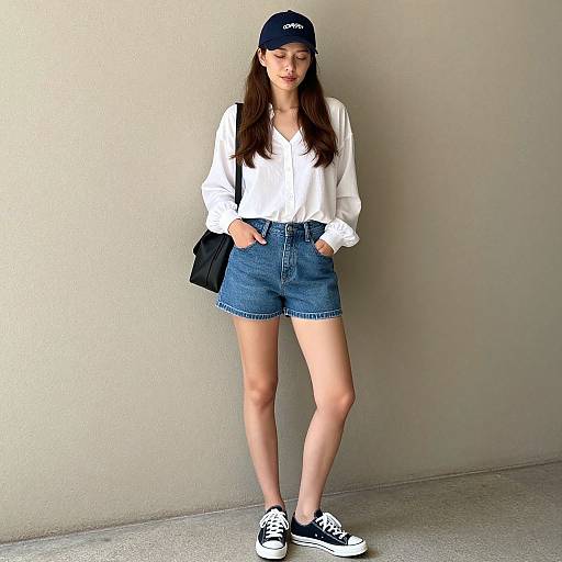 Casual Style Woman in Denim Shorts