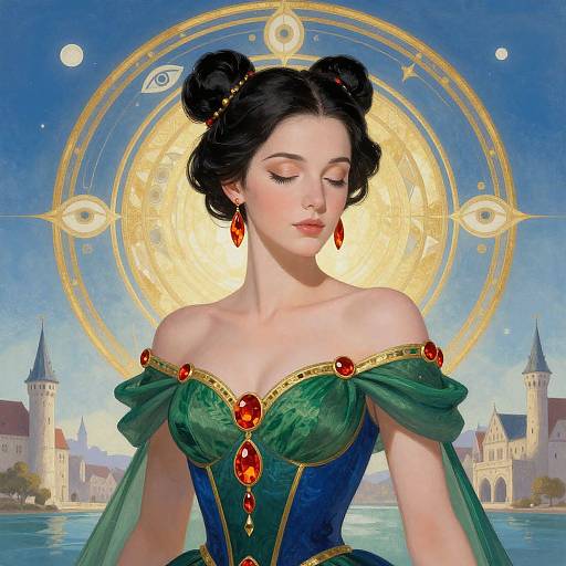 Elegant Woman with Celestial Background