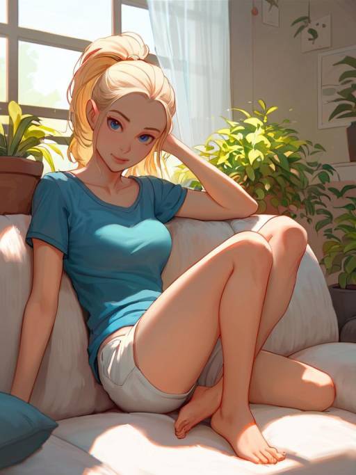 Cheerful Girl Relaxing Indoors