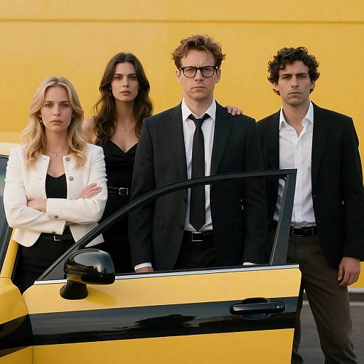 Serious Portrait in Front of Striped Car