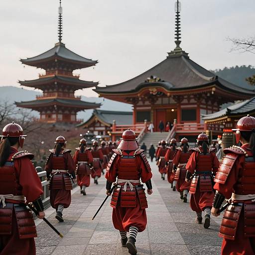 Epic Samouraï Combat in Vibrant Pagoda Scene