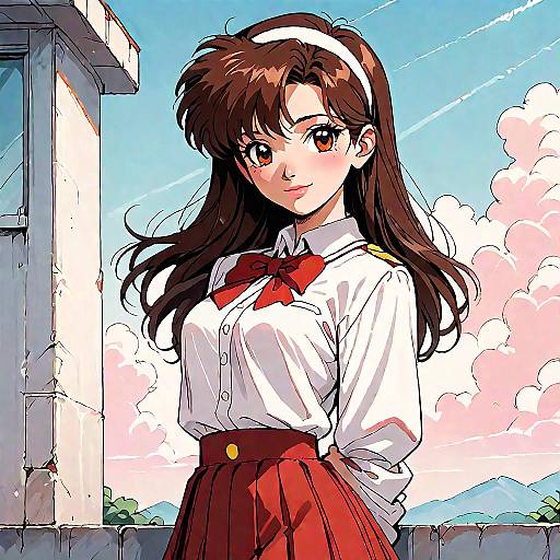 Anime Schoolgirl in Retro Style Uniform