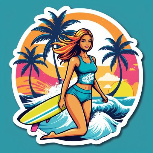 Vibrant Surfer Girl Tropical Sticker Design Vibrant Surfer Girl Tropical Sticker Design