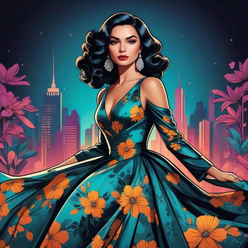 Elegant Latina in Vibrant Floral Gown Elegant Latina in Vibrant Floral Gown
