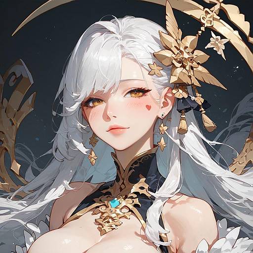 Anime Girl with White Hair and Smile