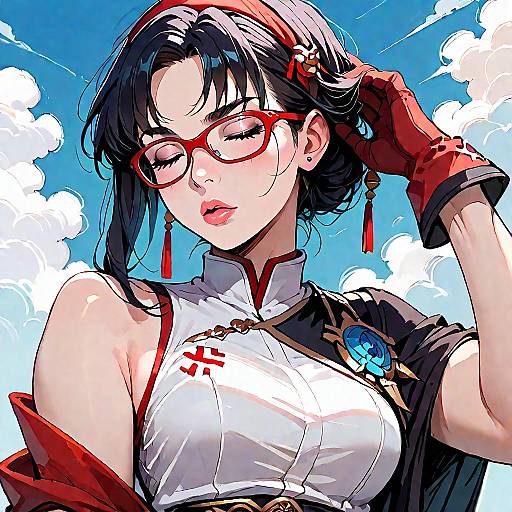 Exasperated Anime Girl in Red Accessories