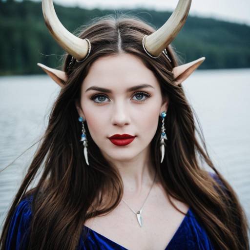 Woman in Horned Costume by Lake