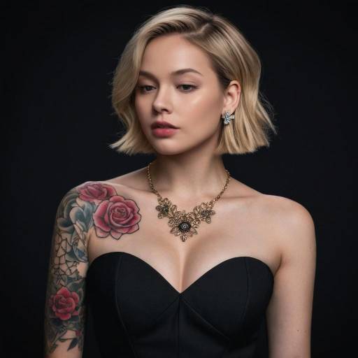 Blonde Woman with Floral Tattoo and Gold Necklace