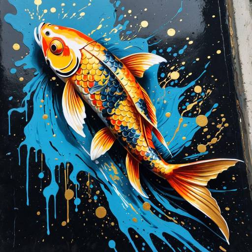 Vibrant Koi Fish Street Art with Splash Effect