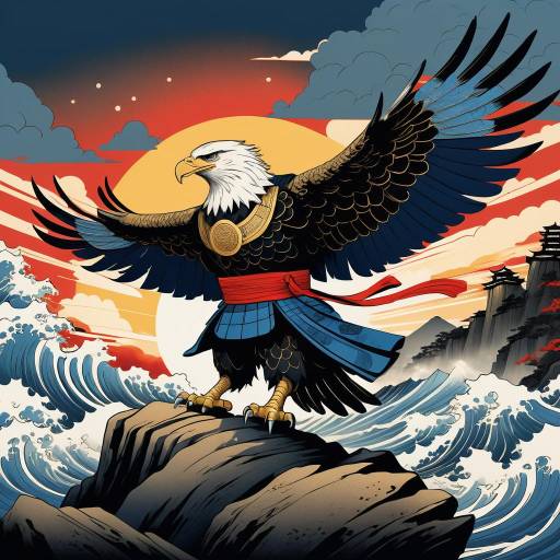 Heroic Samurai Eagle on Rocky Cliff
