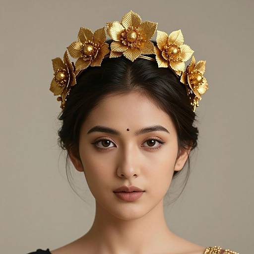 Elegant Woman with Gold Flower Crown