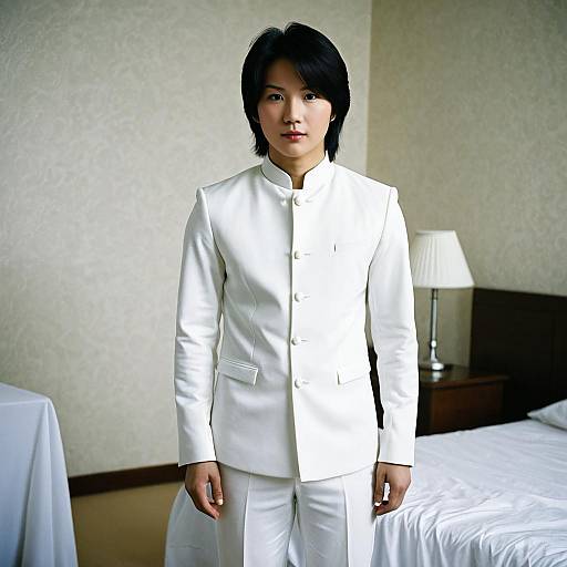 Asian Man in White Traditional Suit
