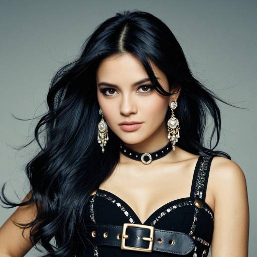 Portrait of Fashionable Woman with Long Black Hair
