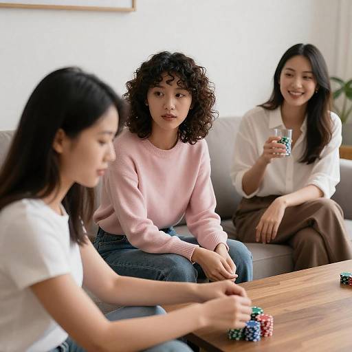 Three Women Playing Poker at Home