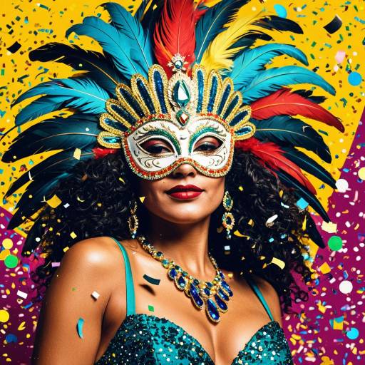 Brazilian Carnival Queen in Feathered Mask