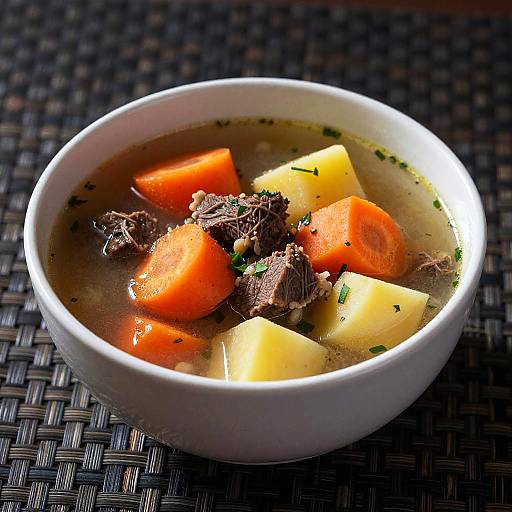 Colorful Chunky Soup in White Bowl