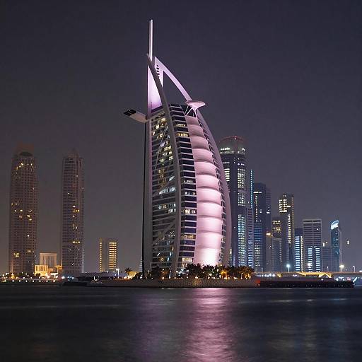 Vibrant Nighttime Dubai Skyline Photography