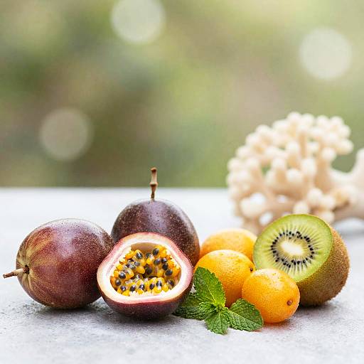 Assorted Tropical Fruits with Mint and Coral