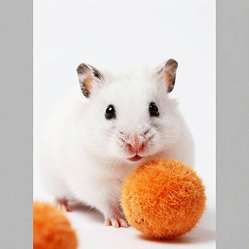 Fluffy White Hamster with Toy