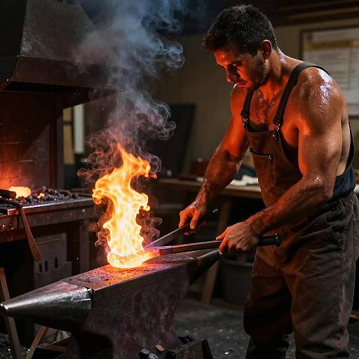 Realistic Skilled Blacksmith in Rustic Forge