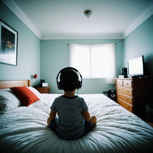Cozy Bedroom with Child and Headphones