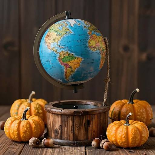 Whimsical Still Life with Acorns and Globe