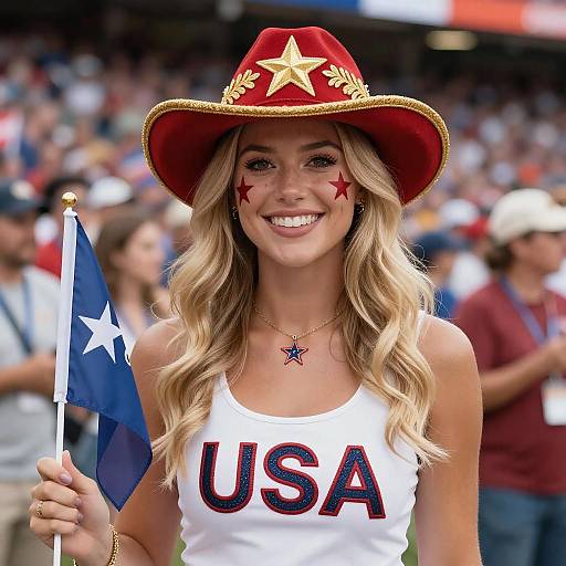 Blonde Woman with Patriotic Face Paint