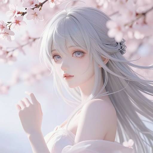 Ethereal Anime Character with Cherry Blossoms