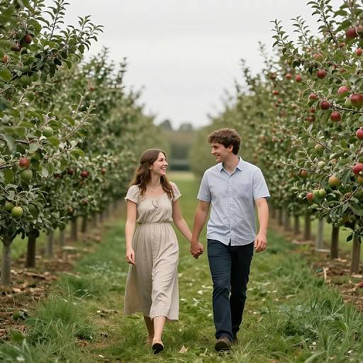 Couple Walking Through Apple Orchard
