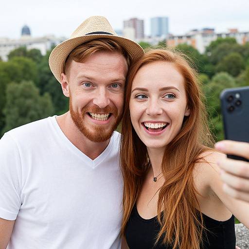 Playful Red-Haired Couple Outdoor Selfie