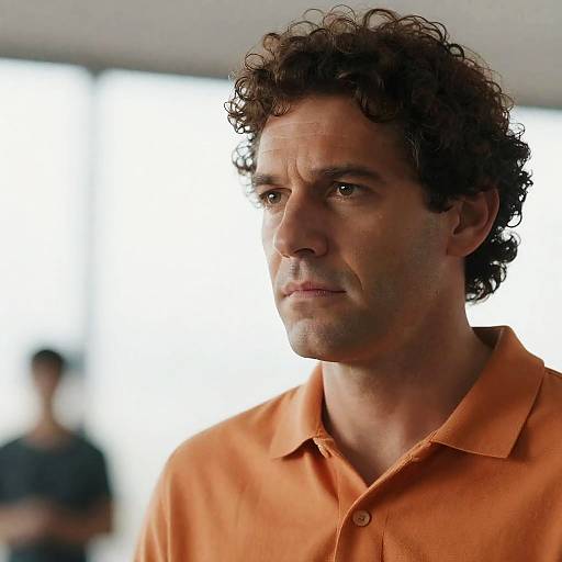 Serious Man in Orange Shirt Portrait