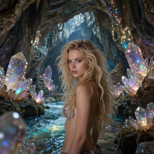 Photorealistic Seductive Woman in Luminous Cave