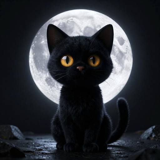 Black Cat with Full Moon Background