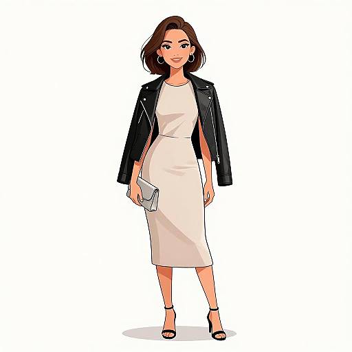 Chic Woman in Beige Midi Dress