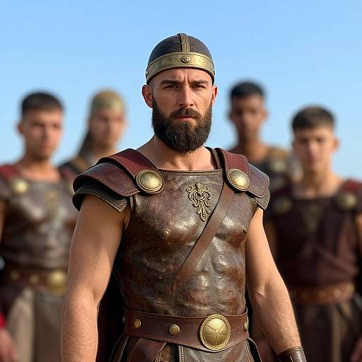 Realistic Greek Warrior with Boys Outdoors
