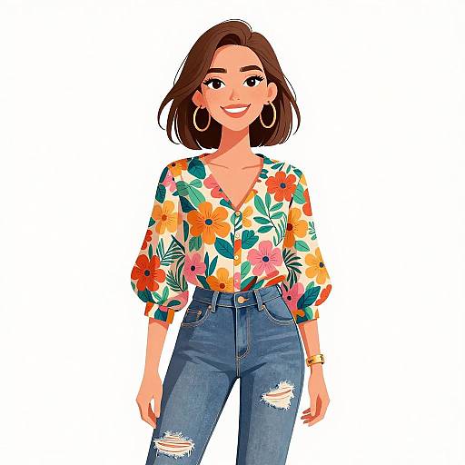 Smiling Woman in Vibrant Casual Outfit