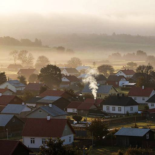 Misty Morning Village in Valley