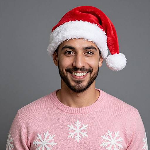 Festive Middle Eastern Man in Santa Hat
