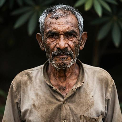 Intense Portrait of a Muddy Elderly Man
